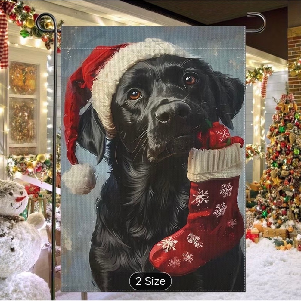 Black Lab Christmas Garden Flag 12x18 Double Sided Holiday Dog Decor Santa Hat